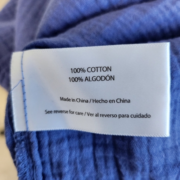 Three Dots Blue Blouse With Cap Sleeves size Large - Picture 5 of 8